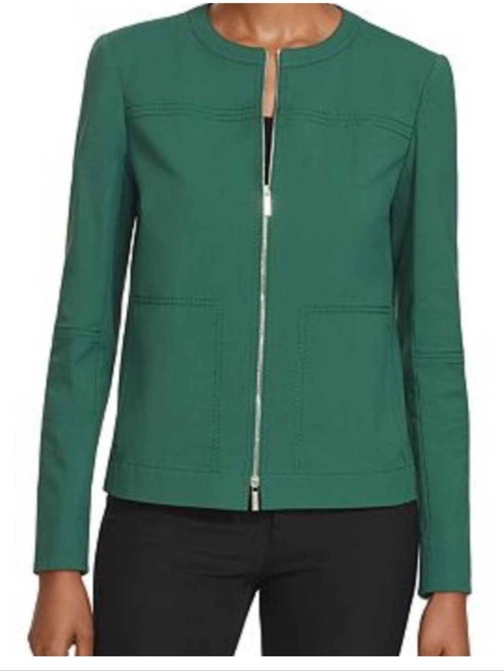 NWT Lafayette 148 Green Zip Juno Jacket, Elm Green, Size 14
